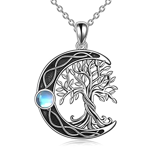 YAFEINI Baum des Lebens Halskette 925 Sterling Silber Mondstein Keltischer Knoten Anhänger Halskette für Damen Schmuck (Baum des Lebens Mond Halskette) von YAFEINI