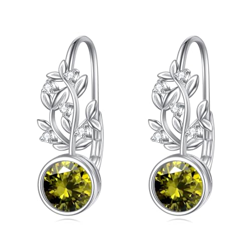 Peridot Ohrringe für Damen Sterling Silber lebensbaum Ohrringe Peridot Leverback Ohrringe Peridot Schmuck Geschenke für Frauen Mädchen (Peridot Ohrringe) von YAFEINI