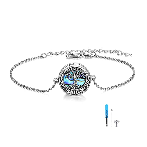 aum des Lebens Urnenarmband für Asche 925 Sterling Silber Abalone Muschel Baum des Lebens Feuerbestattung Andenken Anhänger Medaillon Armband für Frauen von YAFEINI