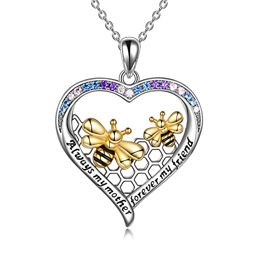 YAFEINI Biene Halskette Honigwabe Liebe Herzförmige Mutter und Tochter Anhänger Halskette 925 Sterling Silber Schmuck Geschenk für Mama von YAFEINI