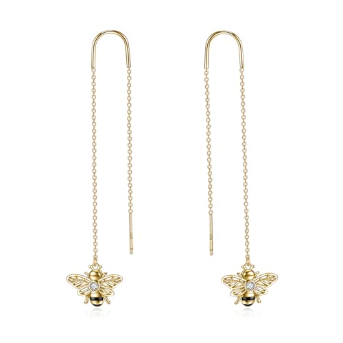 Biene Ohrringe Sterling Silber Gold überzogene Biene Threader Ohrringe Pull Through Kette Ohrringe Bumble Bee Dangle Ohrringe Schmuck Geschenke für Damen Mädchen von YAFEINI