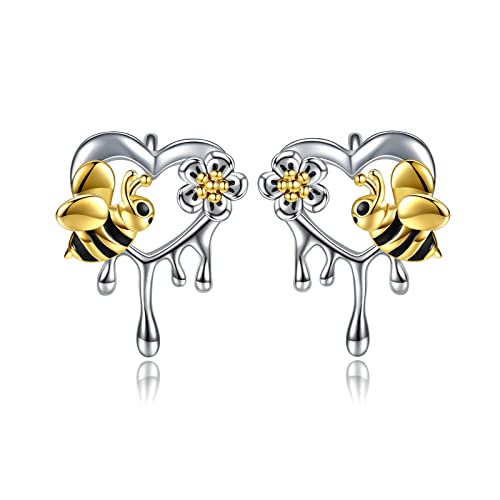 Bienen Ohrringe für Damen 925 Sterling Silber Honig mit Bienen Herz Ohrstecker Bienen Stock und Bienenblume Ohrringe für Damen Teenager Mädchen von YAFEINI