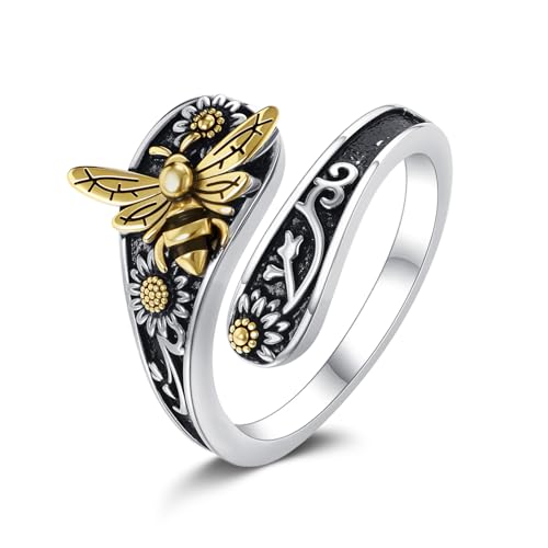 Biene Ringe Sterling Silber Verstellbare Ring Bee Schmuck Geschenk für Damen Frauen von YAFEINI