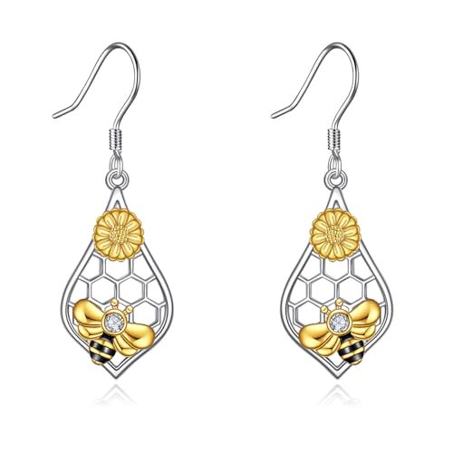 Biene Ohrringe für Damen 925 Sterling Silber Gold überzogene Biene Ohrringe Bumble Bee Tropfenohrringe Schmuck Geschenke für Mädchen (Bienen) von YAFEINI