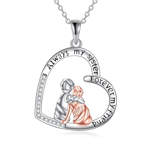 Bruder und Schwester Kette Schwester Geschenke von Bruder für Schwester Sterling Silber Bruder und Schwester Anhänger Halskette Schmuck für Geburtstag Weihnachts Geschenke (01-bruder schwester kette) von YAFEINI
