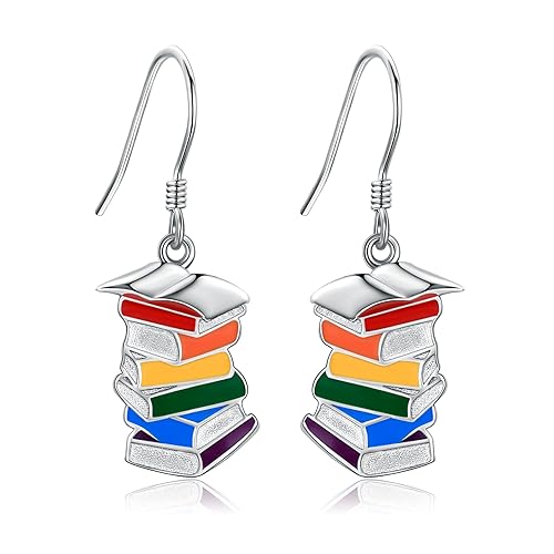 Bücher Ohrringe Sterlingsilber Kassischer Stapel von Büchern Ohrringe Bibliothekar Lehrer Schmuck Bücherliebhaber Geschenke für Damen und Mädchen von YAFEINI