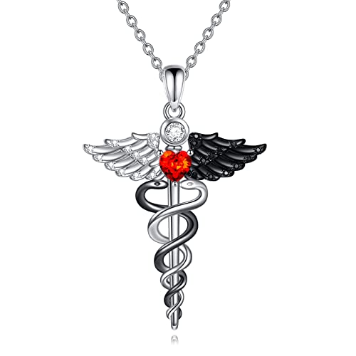 YAFEINI Krankenschwester Geschenke Anhänger Halskette Sterling Silber Caduceus Engelsflügel Pflege Themen Anhänger Krankenschwester Zubehör Schmuck Geschenk von YAFEINI