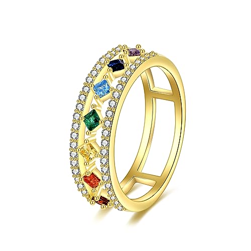 Chakra Ring Damen 925 Sterling Silber 14k Gold plattiert Regenbogen Ring Schmuck Geschenk für Mädchen (Chakra, 54 (17.2)) von YAFEINI