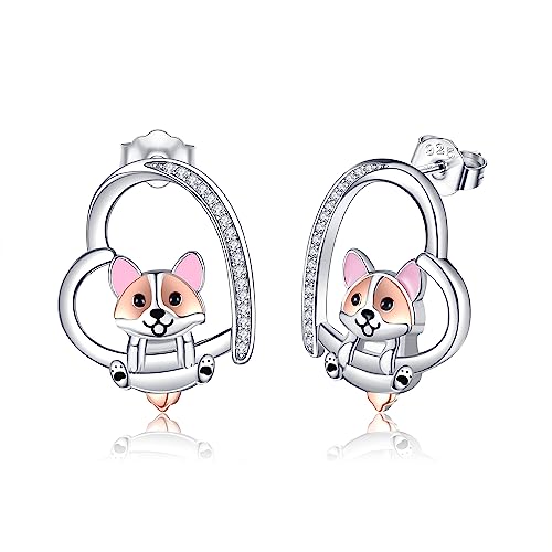 Corgi Ohrringe Silber 925 Herz Ohrstecker Hund Schmuck Corgi Geschenke Damen von YAFEINI