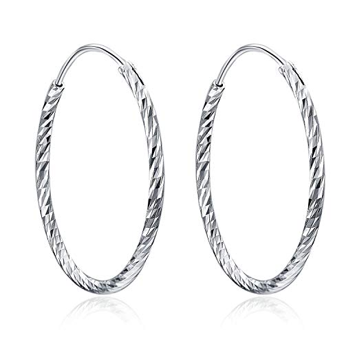 Creolen Ohrringe Damen 925 Sterling Silber Diamant-Cut Creolen Runde Ohrringe für Frauen Mädchen Unisex, Durchmesser 20,30,40,50,60mm (Silber 20 mm Durchmesser) von YAFEINI