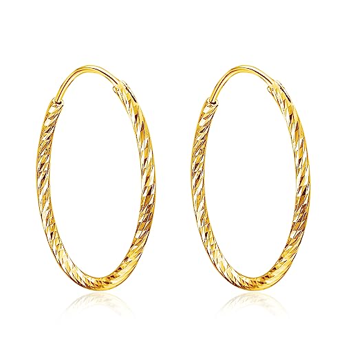 Vergoldete Creolen Ohrringe Damen 925 Sterling Silber Diamant-Cut Creolen Runde Ohrringe für Frauen Mädchen Unisex, Durchmesser 20,30,40,50,60mm (Goldener Durchmesser von 20 mm) von YAFEINI