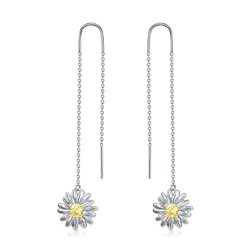 Gänseblümchen Piercing Ohrringe Ohrhänger für Damen Daisy Gänseblümchen Ohrringe Hängend Silber 925 daisy Piercing Tropfen ohrringe Schmuck Geschenke für Damen Mädchen von YAFEINI