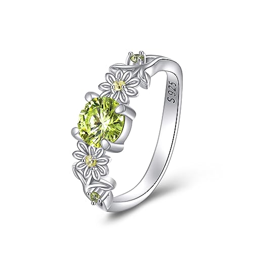 Daisy Ring Größe 17.25 Sterling Silber Daisy Peridot Ring Peridot Daisy Schmuck Geschenke für Damen Mädchen Blumenring (Daisy Peridot Ring) von YAFEINI