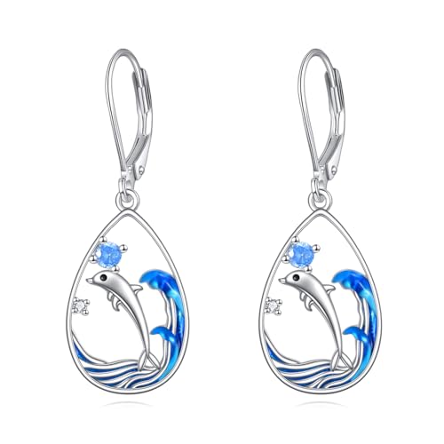 Delfin Ohrringe für Damen 925 Sterling Silber Meereswellen Ohrringe, Delfin Ohrhänger Delfin Schmuck Geschenke für Mädchen Delfin-Liebhaber (Delfin Ohrringe) von YAFEINI