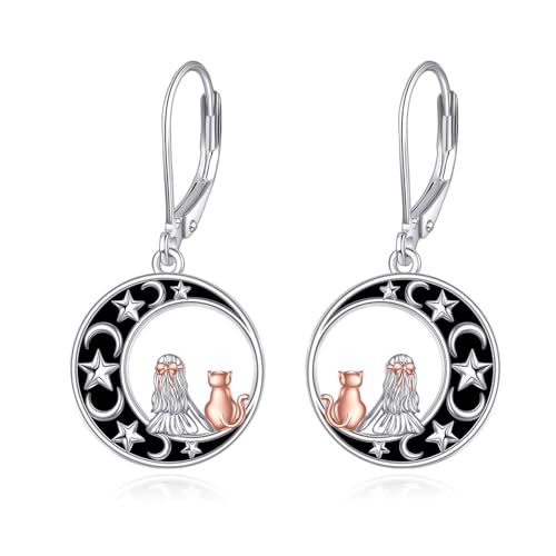 Katze Ohrringe Sterling Silber Mond und Stern Ohrhänger Katze und Tropfen Ohrringe Schmuck Geschenke für Damen von YAFEINI