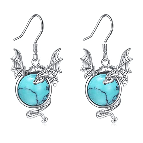 Drachen Ohrringe 925 Sterling Silber Vintage oxidierter Drache Türkis Tropfen Ohrringe Schmuck Geschenke für Damen Mädchen von YAFEINI