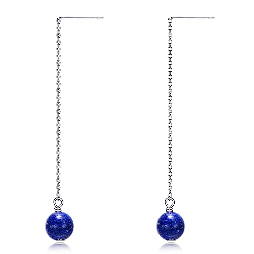 Lapislazuli Durchzieher Ohrringe 925 Sterling Silber Blau Edelstein Hängend Ohrhänger für Damen Mädchen Lapislazuli Schmuck Geschenk von YAFEINI