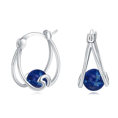 Lapislazuli Creolen für Damen 925 Sterling Silber Huggie Ohrringe Lapislazuli Ohrringe Kreis klappbare Creolen Ohrring Geschenk für Frauen Mädchen (Lapislazuli) von YAFEINI