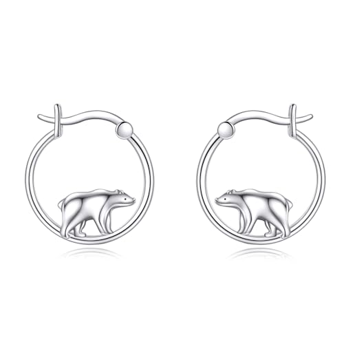Eisbär Creolen Sterling Silber süße Tier Bär Ohrringe Schmuck Geschenke für Frauen für Damen (Eisbär Ohrringe) von YAFEINI