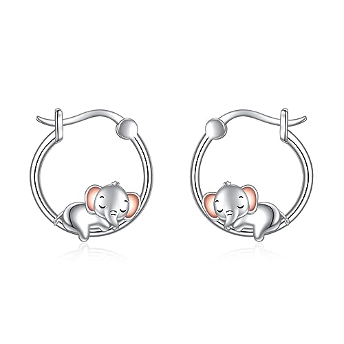 Elefant Creolen Ohrringe für Damen 925 Sterling Silber Niedliche Elefant Ohrringe Schmuck Geschenke für Mädchen (Elefant) von YAFEINI