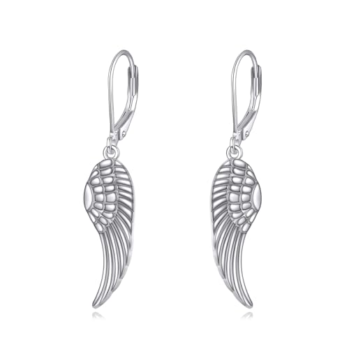 Engelsflügel Ohrringe für Damen 925 Sterling Silber Flügel Tropfen Hängend Ohrhänger Schutzengel Schmuck Geschenk für Mädchen (silbern) von YAFEINI