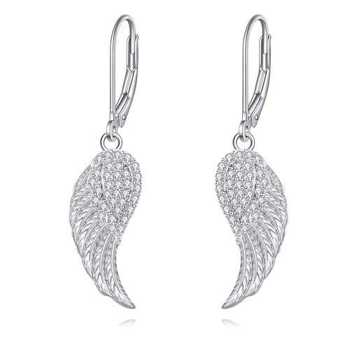 Engelsflügel Ohrringe für Damen 925 Sterling Silber Flügel Tropfen Hängend Ohrhänger Schutzengel Schmuck Geschenk für Mädchen von YAFEINI