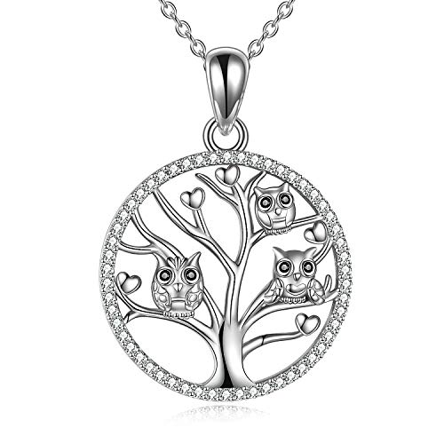 YAFEINI Eule Baum des Lebens Halsketten für Frauen 925 Sterling Silber Baum des Lebens Eule Schmuck Geschenk für Frauen Mutter (Silver) von YAFEINI