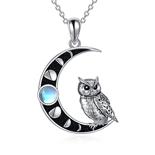 YAFEINI Eule Halskette für Damen Sterling Silber Mondstein Eule Anhänger Kette Eule Schmuck Geschenk für Herren Mädchen Jungen von YAFEINI