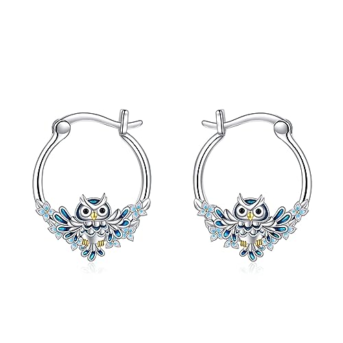 Eulen Ohrringe Geschenke für Damen und Mädchen Sterling Silber Eulen Blumen Creolen Schmuck von YAFEINI