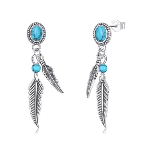 Feder Türkis Ohrringe 925 Sterling Silber Böhmische Feder Ohrhänger Western Schmuck Ethnische Geschenk für Frauen Damen Feder Türkis Ohrringe 925 Sterling Silber Böhmische Feder Ohrhänger Western Schmuck Ethnische Geschenk für Frauen Damen von YAFEINI