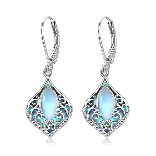 Filigrane Mondstein Ohrringe 925 Sterling Silber Teardrop Bohemian Irish Celtic Drop Dangle Earrings Abalone Shell Filigranschmuck Geschenke für Damen von YAFEINI