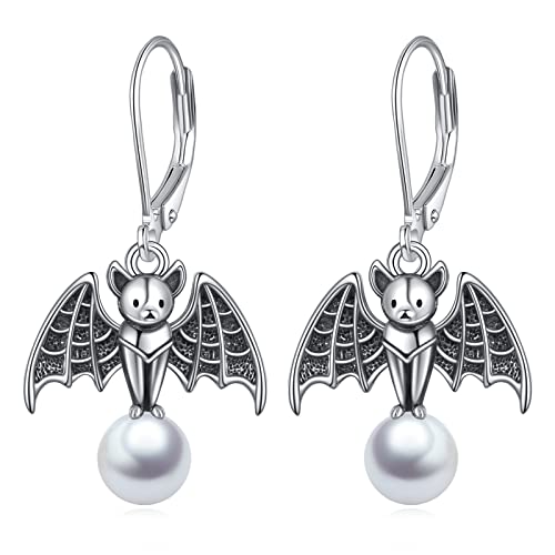 Fledermaus Ohrringe für Damen Perlenohrringe Silber 925 Perlen Ohrringe Halloween Geist Fledermaus Schmuck Geschenk für Frauen Mädchen (Fledermaus Ohrringe) von YAFEINI