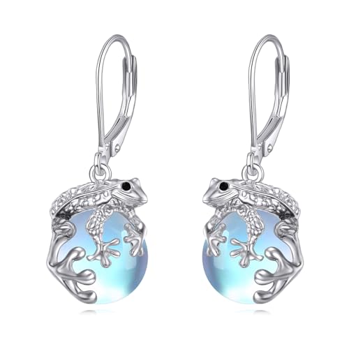 Frosch Ohrringe für Damen 925 Sterling Silber Mondstein Baumelnde Ohrringe Leverback Tropfen Ohrring Frosch Schmuck Geschenke für Damen von YAFEINI