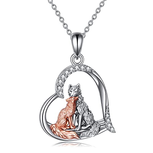 YAFEINI Fuchs Halskette für Damen Mädchen Sterling Silber Kitsune Fuchs Liebe Herz Anhänger Halskette Schmuck Geschenke von YAFEINI