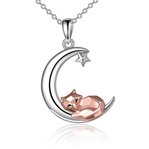 YAFEINI Fuchs Halskette Sterling Silber Origami Fuchs und Mond Anhänger Frauen Fuchs Anhänger Halskette Schmuck Geschenke für Frauen von YAFEINI