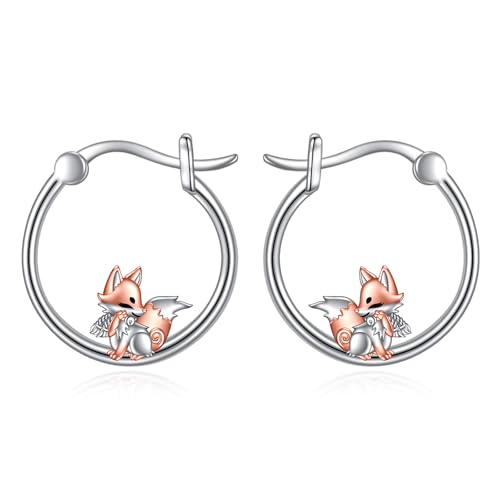 Fuchs Ohrringe Sterling Silber Tier Huggie Creolen Schmuck Geschenke für Damen (Fuchs Ohrringe) von YAFEINI