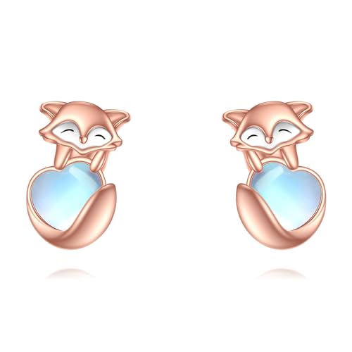 Fuchs Ohrringe Ohrstecker für Damen Silber 925 Fuchs Mondstein Ohrstecker Schmuck Geschenke für Damen Mädchen von YAFEINI
