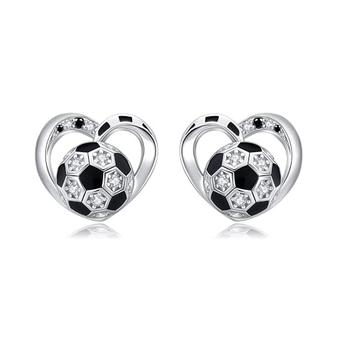 Fußball Ohrringe 925 Sterling Silber Fussball Ohrstecker Sport Schmuck Geburtstag Geschenk für Frauen Mütter von YAFEINI
