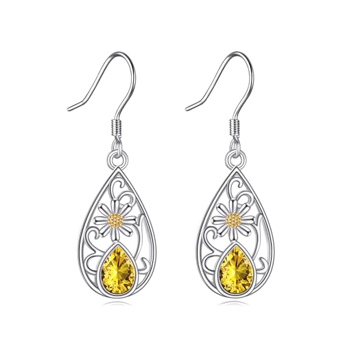 Gänseblümchen Ohrringe für Damen 925 Sterling Silber Blumen Ohrringe mit Citrin Gänseblümchen Ohrringe Blumen Schmuck Geschenk für Mädchen (Gänseblümchen Ohrringe) von YAFEINI