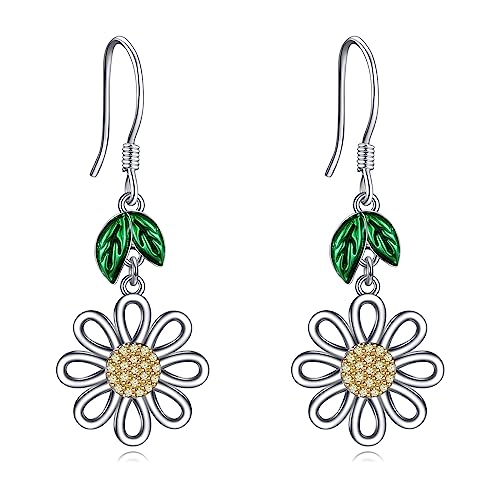 Gänseblümchen Ohrringe für Damen Mädchen 925 Sterling Silber Margeriten Hängend Ohrhänger Gänseblümchen Schmuck Geschenk (Gänseblümchen) von YAFEINI