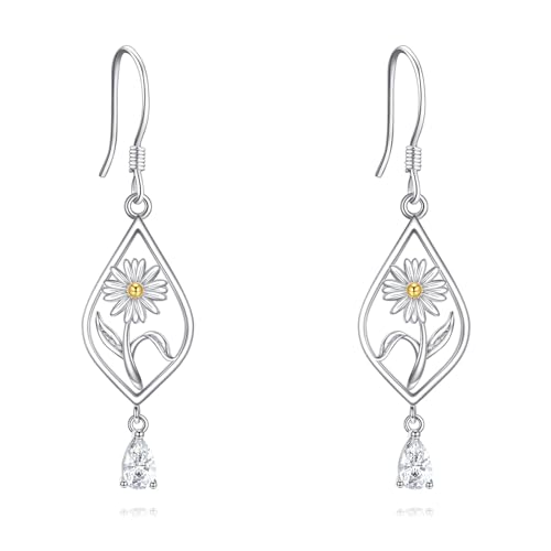 Gänseblümchen Ohrringe S925 Sterling Silber April Geburtsblume Geburtsstein Hängend Ohrhänger Schmuck Geschenk für Damen Mädchen von YAFEINI