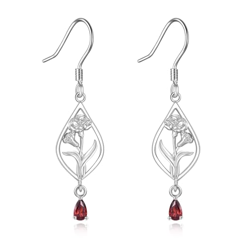 Geburtsblume Ohrringe S925 Sterling Silber Nelke Tropfen Hängend Ohrhänger Geburtsstein Schmuck Geschenk für Damen Geburtsblume Ohrringe S925 Sterling Silber Nelke Tropfen Hängend Ohrhänger Geburtsstein Schmuck Geschenk für Damen von YAFEINI