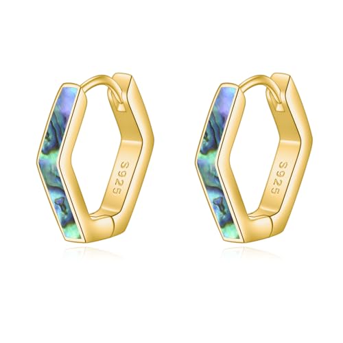 Gold Abalone Muschel Ohrringe 925 Sterling Silber Geometrische Sechseck Creolen Ohrringe Schmuck Geschenk für Damen Mädchen von YAFEINI