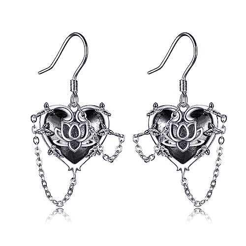 Lotusblume Ohrringe Silber 925 Hexen Herz Ohrhänger Schwarze Herz Lotus Ohrringe Gothic Schmuck Lotusblume Geschenke Damen von YAFEINI
