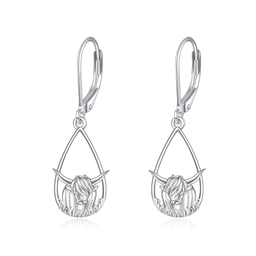 Hochland Kuh Ohrringe für Damen 925 Sterling Sliver Kuh Dangle Ohrringe Highland Kuh Schmuck Geschenke für Frauen Mädchen (Kuh Ohrringe) von YAFEINI