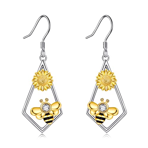 Honigbiene Biene Ohrringe Ohrhänger für Damen Ohrringe Hängend Silber 925 Biene Sonnenblume Tropfen ohrringe Schmuck Geschenke für Damen Mädchen von YAFEINI