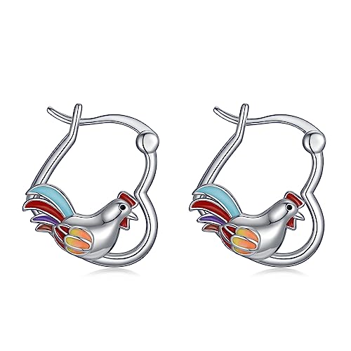 Huhn Ohrringe Creolen für Damen Silber 925 Süße Tiere Huhn Creolen Schmuck Geschenke für Damen Mädchen von YAFEINI