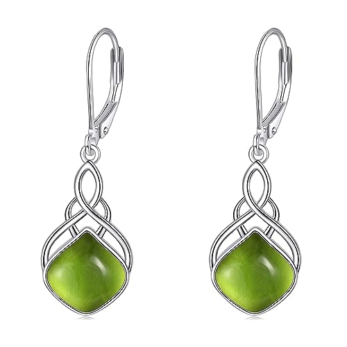 Peridot Ohrhänger Sterling Silber Grün Irischer Keltischer Knoten Tropfen Ohrringe Naturstein Peridot Ohrringe Schmuck Geschenke für Damen und Mädchen von YAFEINI