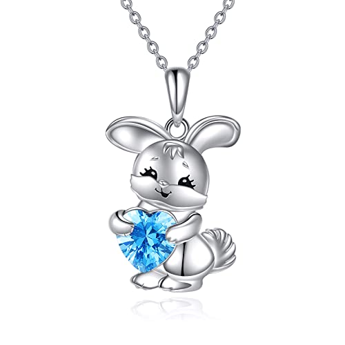 YAFEINI Kaninchen Halskette Hase Anhänger 925 Sterling Silber Kaninchen Schmuck Geschenk für Damen Mädchen (A-Kaninchen Halskette Blau) von YAFEINI