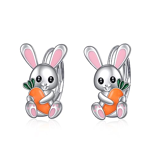 Kaninchen Ohrringe für Damen Mädchen - 925 Sterling Silber Hasen Creolen - Niedlich Tier Schmuck Geschenk von YAFEINI